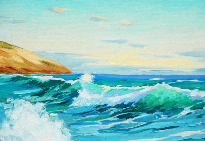 Mediterranean landscape, painting by oil on a canvas, illustration